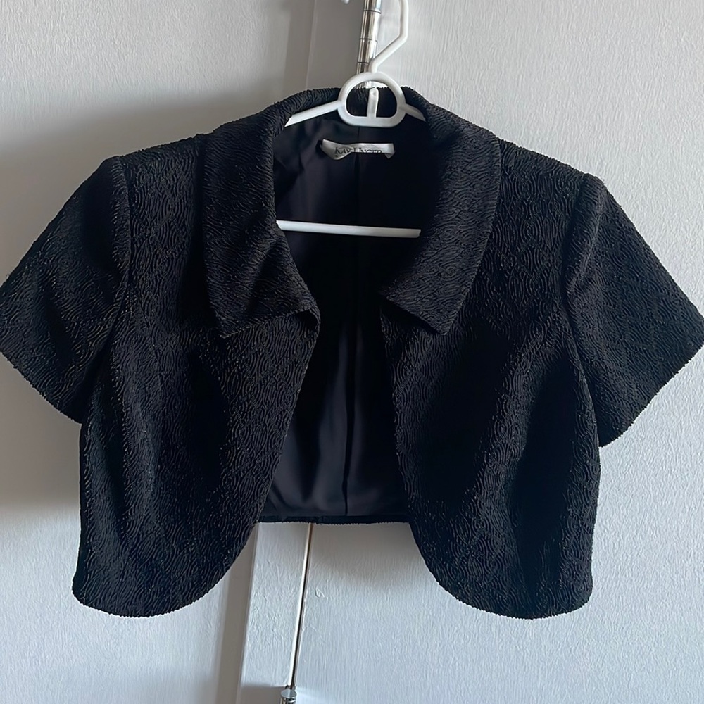 Crop black jacquard jacket, size M, cap sleeve